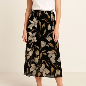 NWT Young USA Floral Black Midi Skirt / Skort Size L